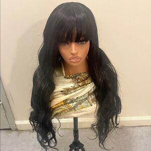 Elegant Black Long human Hair 30in Wig